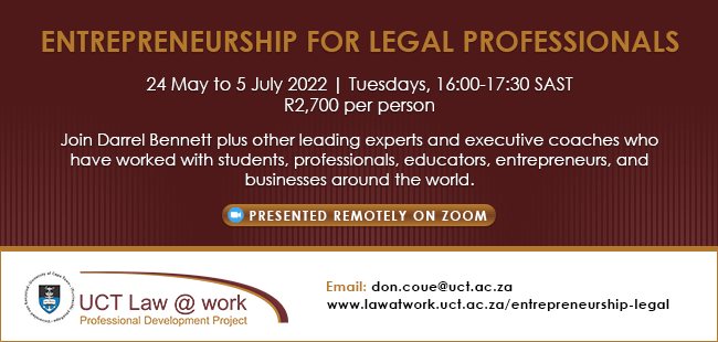 Entrepreneurship for legal professionals - (Presented remotely on Zoom)