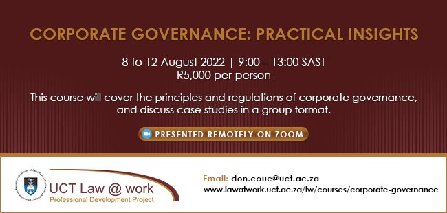 Corporate governance: practical insights - (Presented remotely on Zoom)