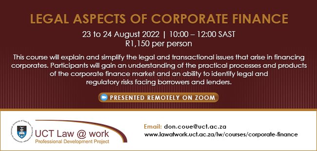 Legal aspects of corporate finance - (Presented remotely on Zoom)